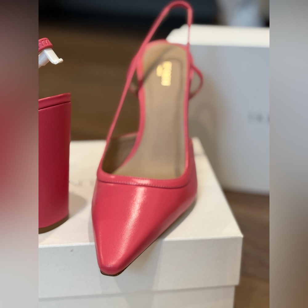 LK Bennett Etta Leather Pink Slingback Pointed Block Heel Pumps 4” Heel 40 - Picture 4 of 13
